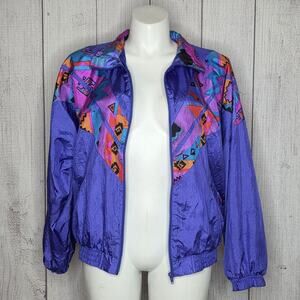 VTG 90s Colorblock Geometric Windbreaker Jacket Purple Teal Southwest, sz XL
